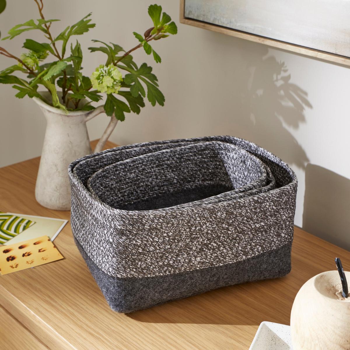 Set of 3 Felt Fabric Storage Boxes Dark Grey – image 3
