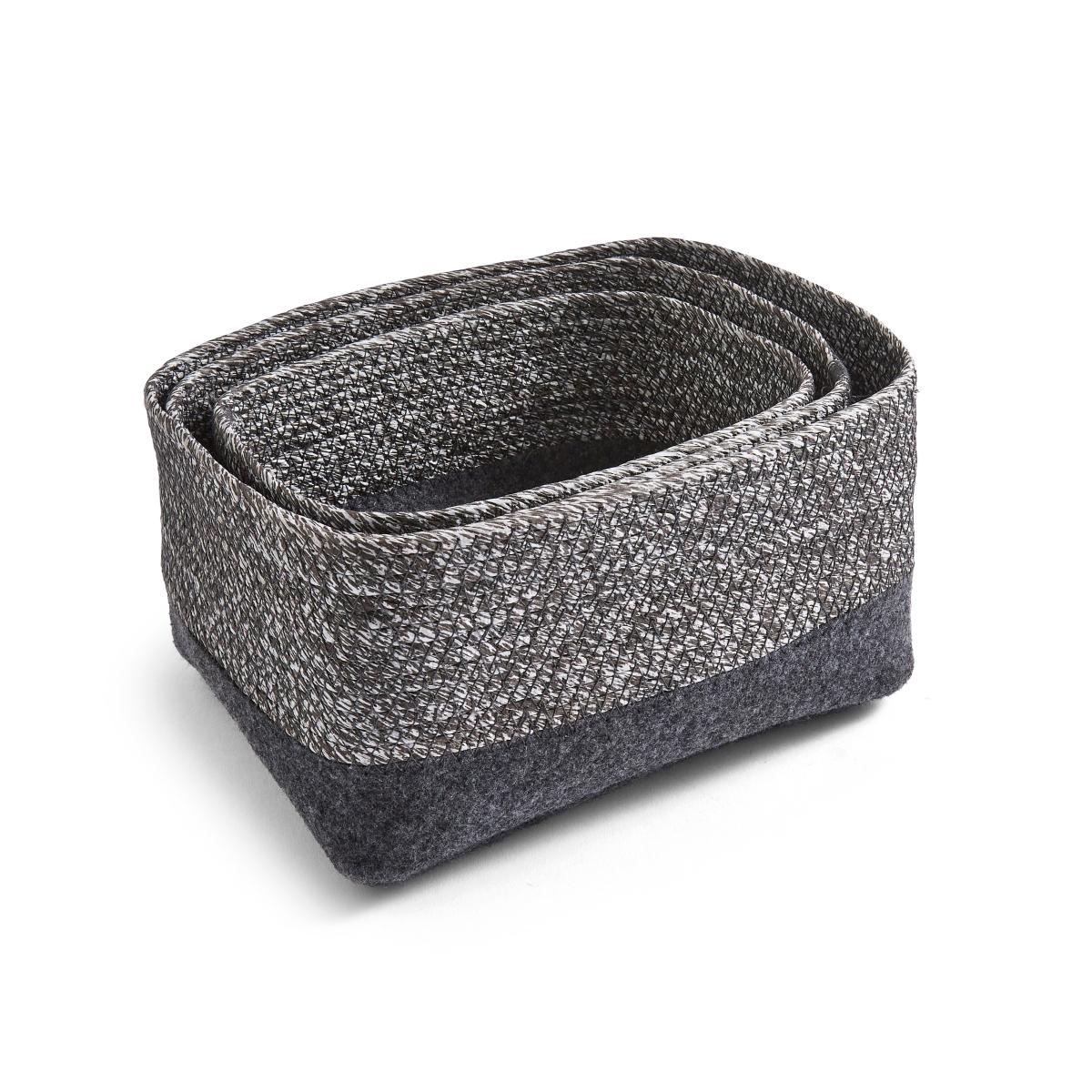 Set of 3 Felt Fabric Storage Boxes Dark Grey – image 4
