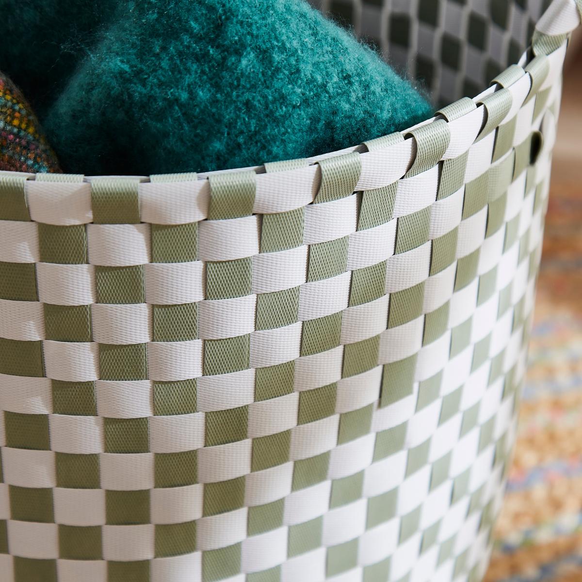 Checkered Plastic Storage Basket Sage – image 2
