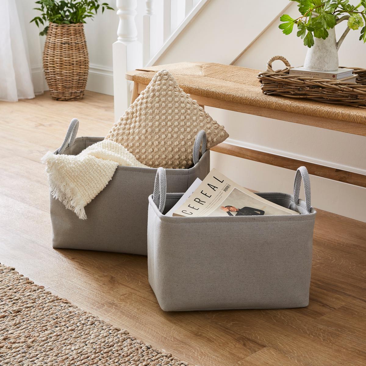 Set of 2 Fabric Storage Boxes Grey – image 2