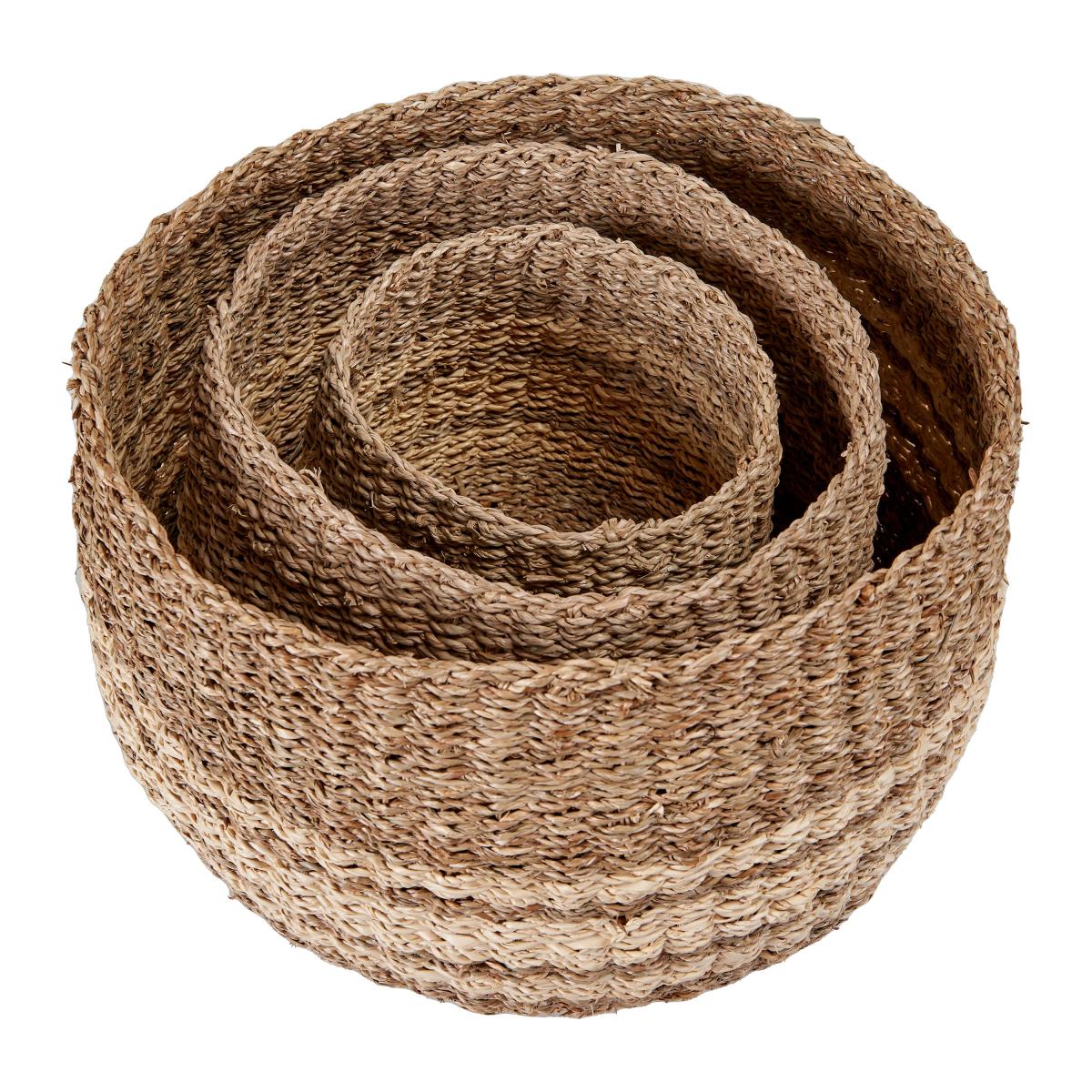Set of 3 Woven Natural Seagrass & Palm 2-Toned Round Baskets Brown – image 2