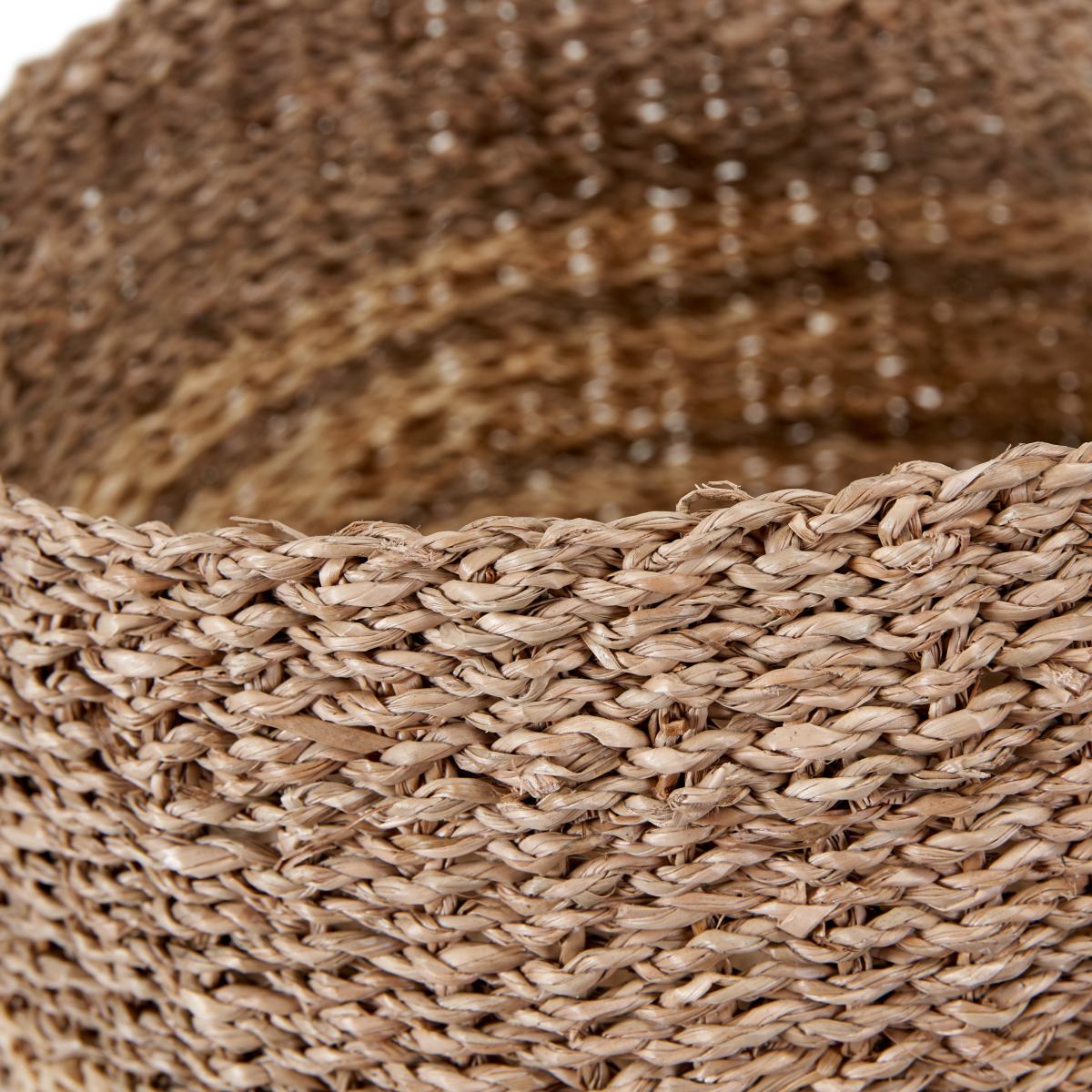Set of 3 Woven Natural Seagrass & Palm 2-Toned Round Baskets Brown – image 4