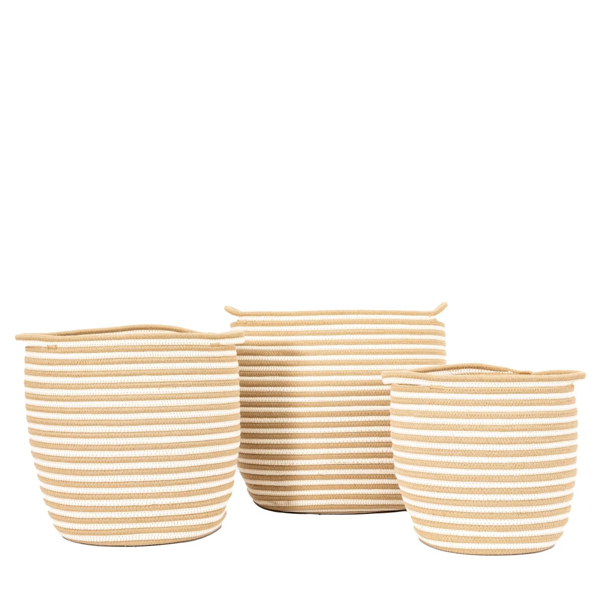 Pack of 3 Shilton Stripe Baskets, White White – image 2