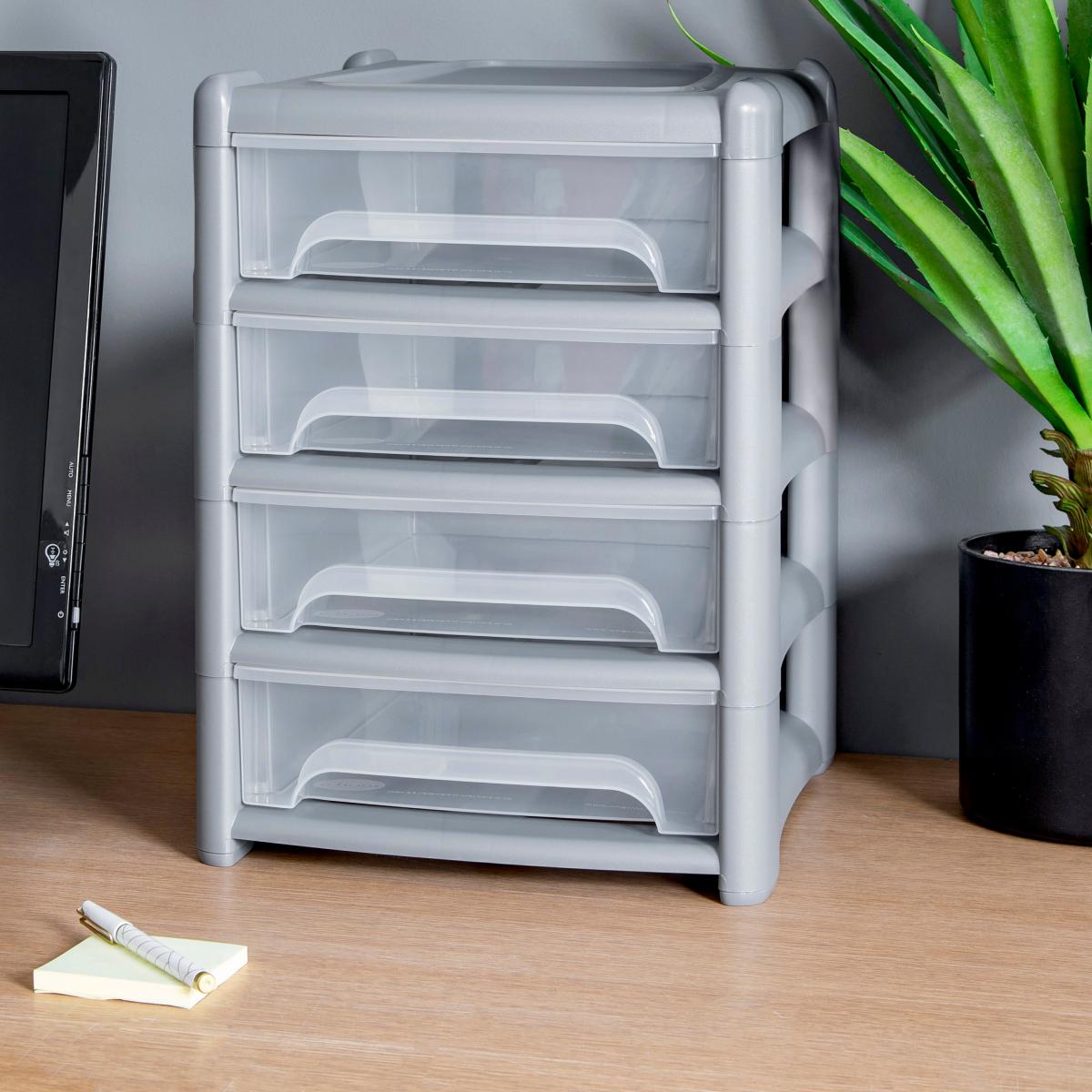 Wham Shallow 4 Drawer Storage Tower Unit Grey – image 2