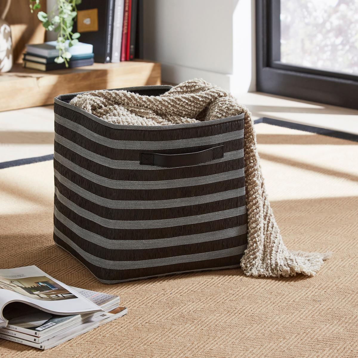 Striped Fabric Foldable Box Black and White – image 2