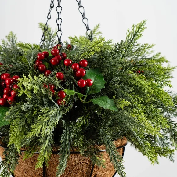 Artificial Christmas Foliage Hanging Basket – image 3