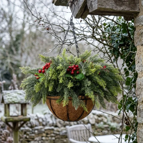 Artificial Christmas Foliage Hanging Basket – image 1