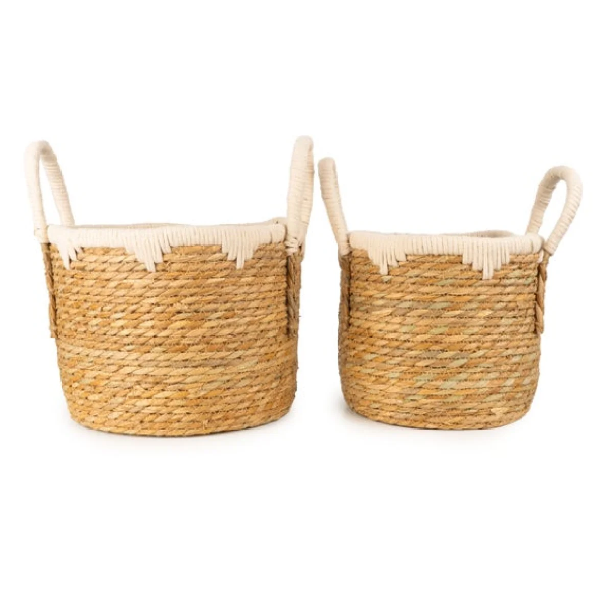 Set of 2 Woven Top Straw Baskets with Handles – image 2