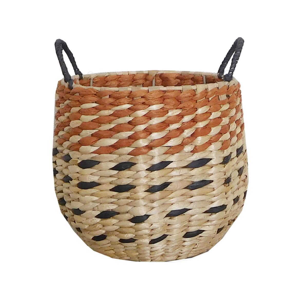 Large Hexagonal Rush Basket Brown and Blue – image 2