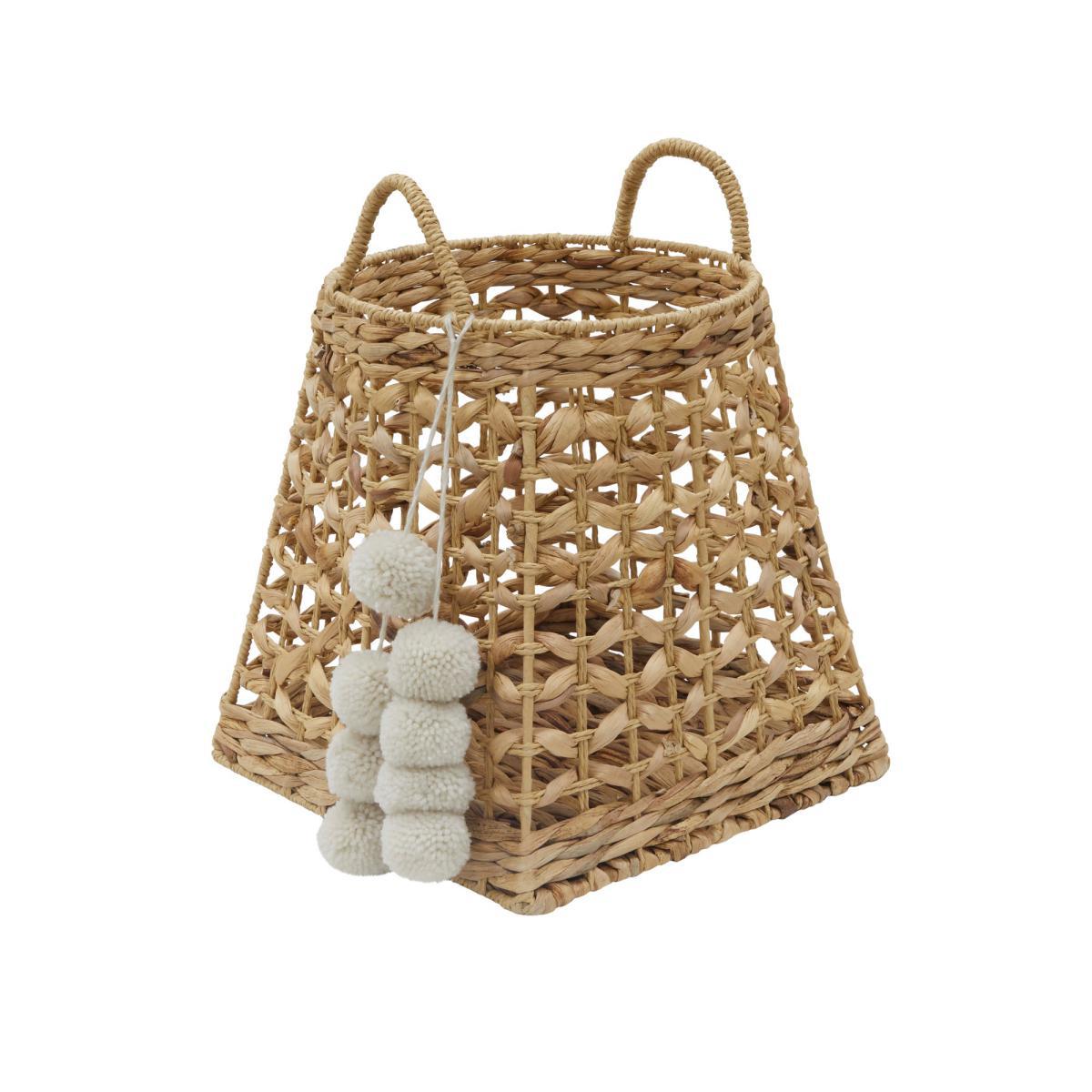 Water Hyacinth Basket with Pom Poms Natural – image 2