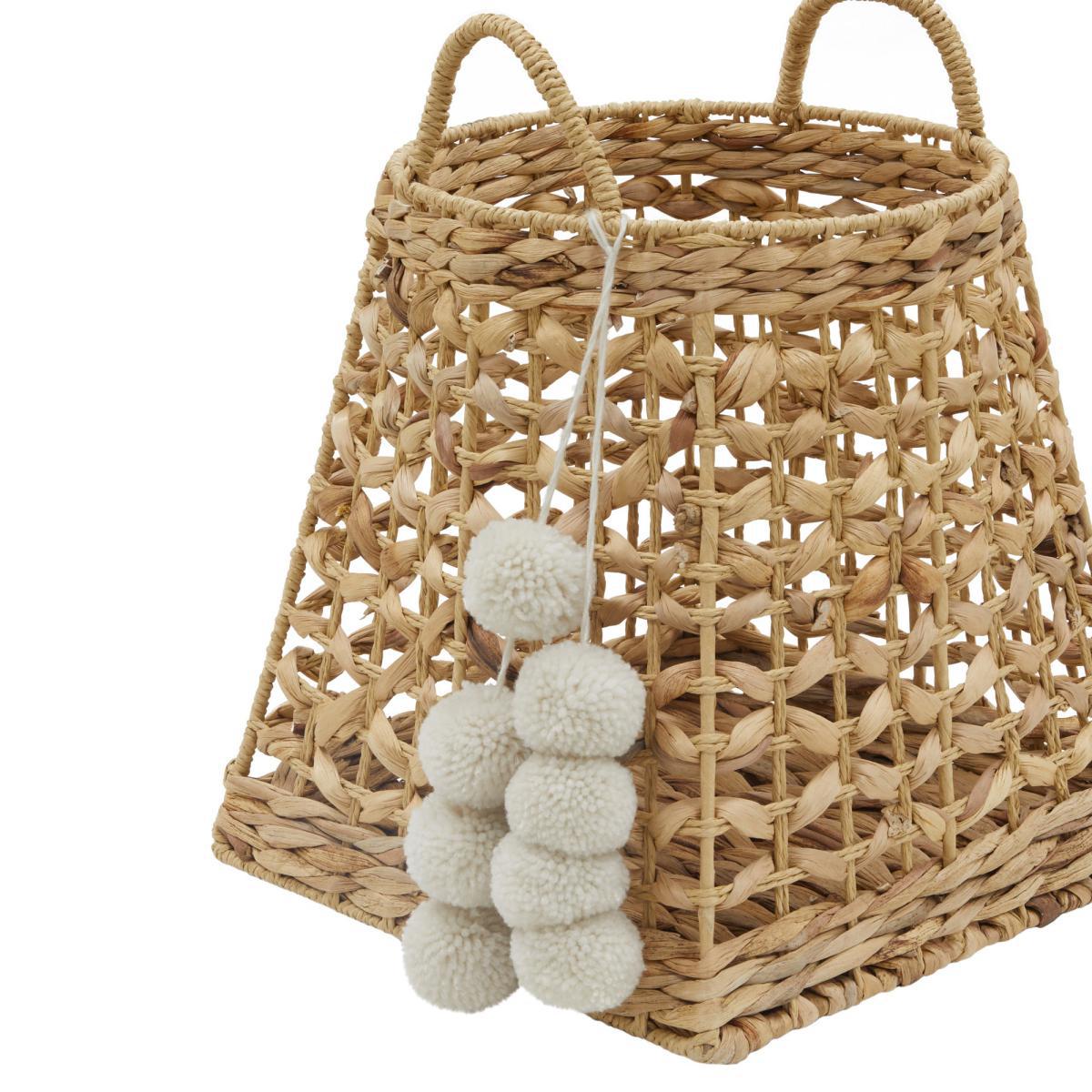 Water Hyacinth Basket with Pom Poms Natural – image 3
