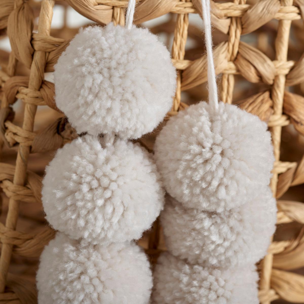Water Hyacinth Basket with Pom Poms Natural – image 4
