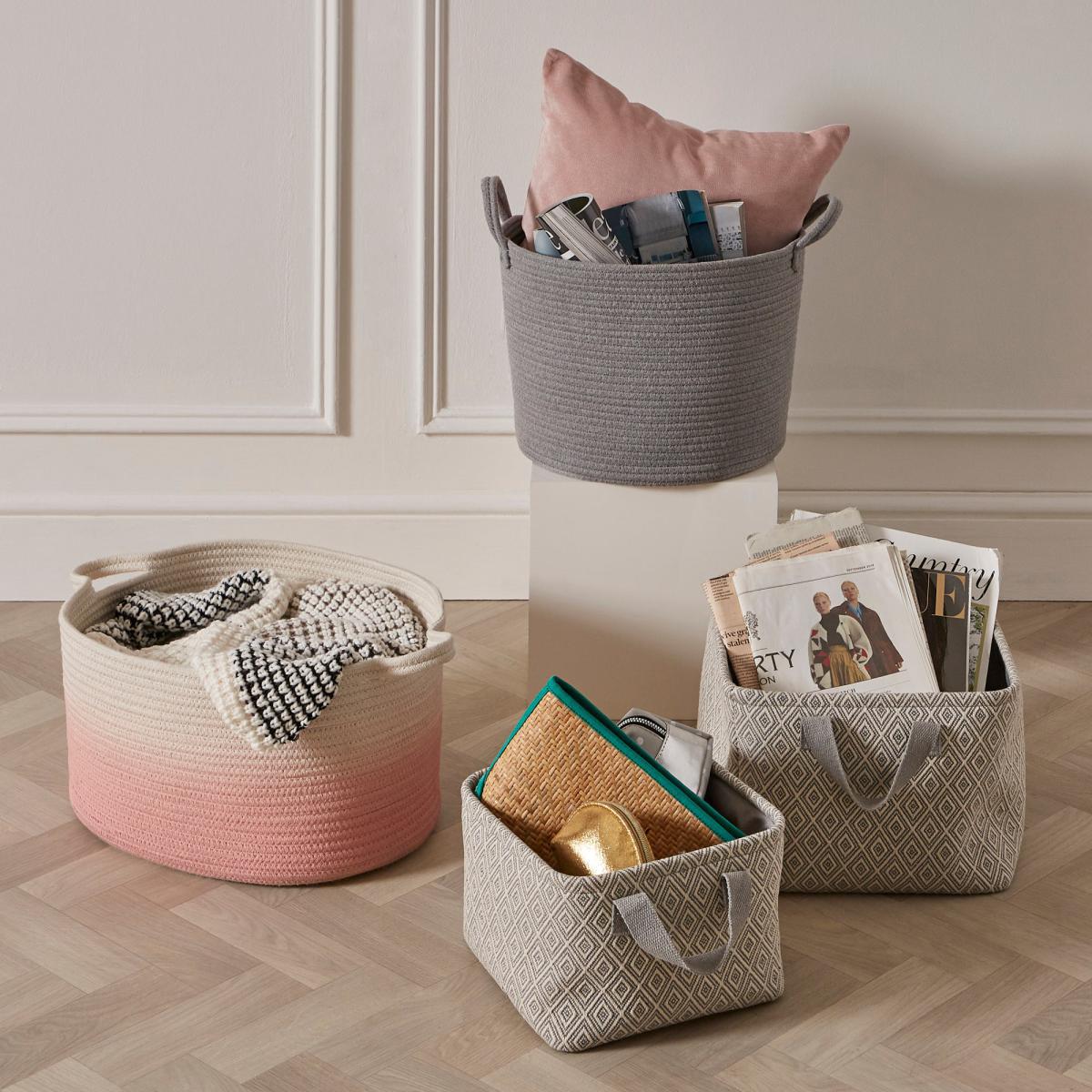 Set of 2 Grey Fabric Storage Baskets Grey – image 3
