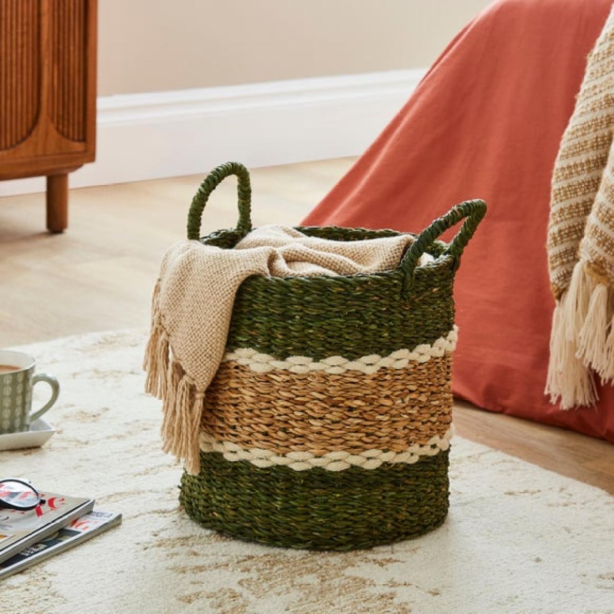 Green Stripe Storage Basket – image 1
