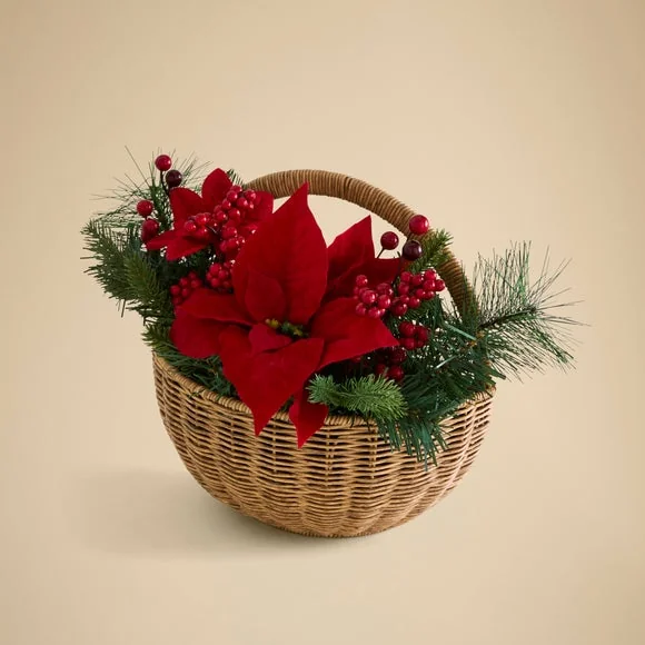 Artificial Poinsettia Hanging Basket Decoration – image 3