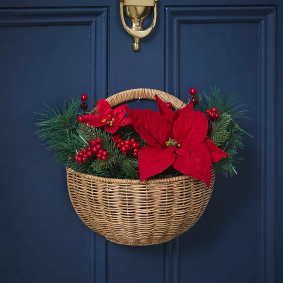 Artificial Poinsettia Hanging Basket Decoration – image 1