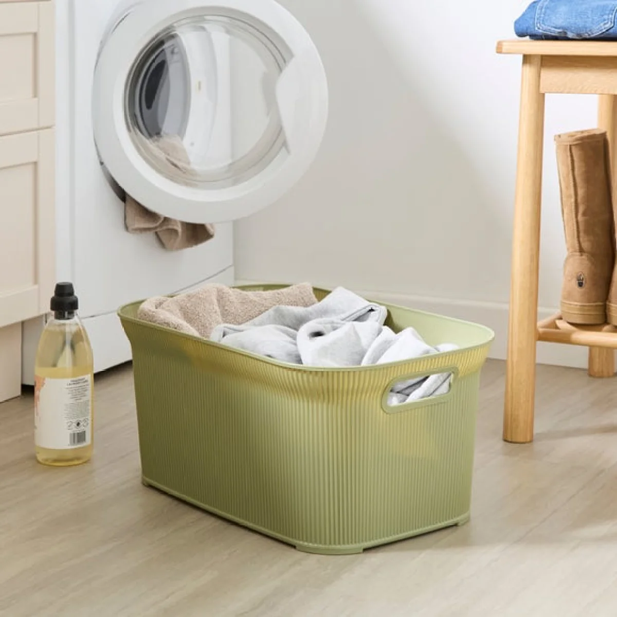 Ribbed Plastic Laundry Basket – image 1