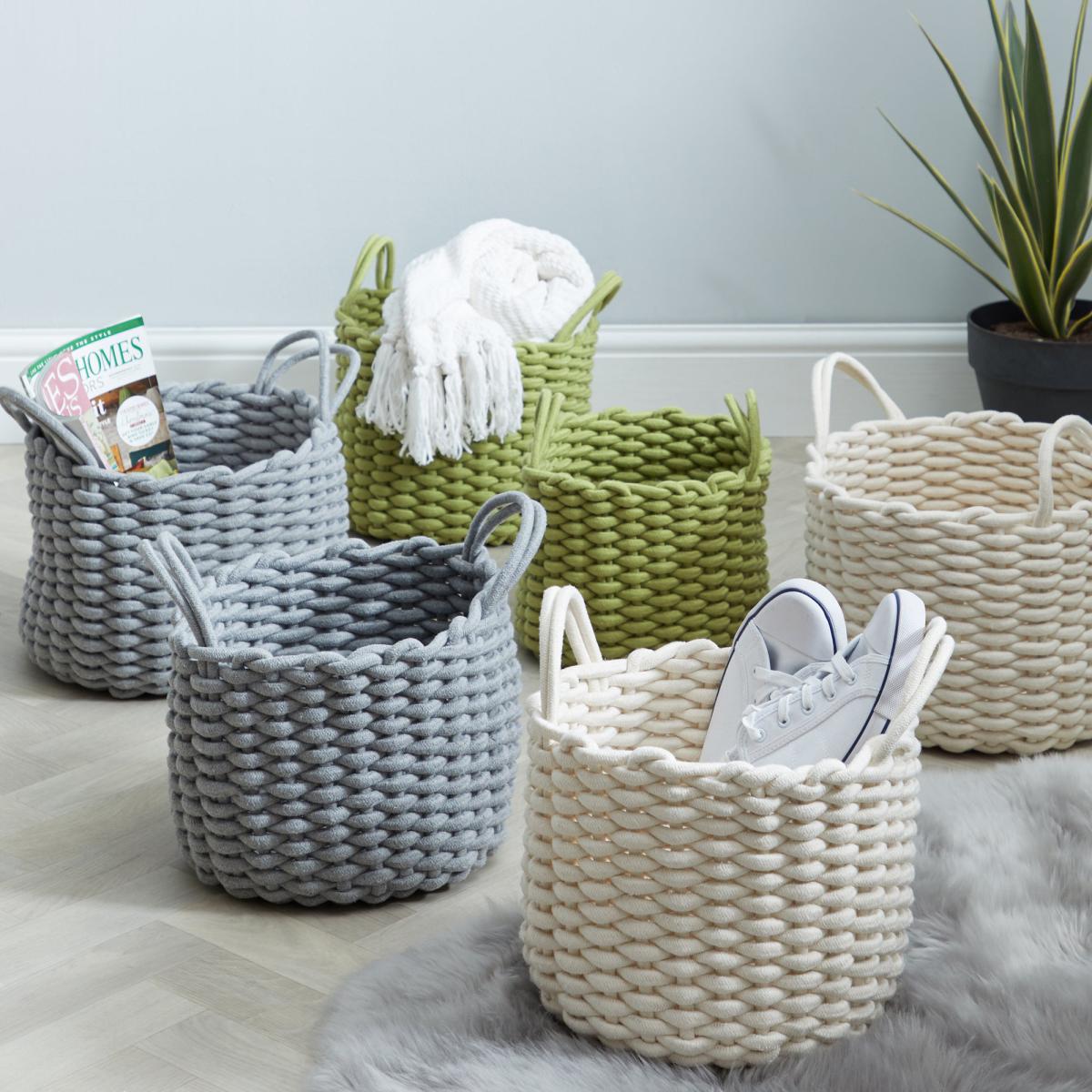 Set of 2 Round Knitted Grey Storage Baskets Grey – image 2