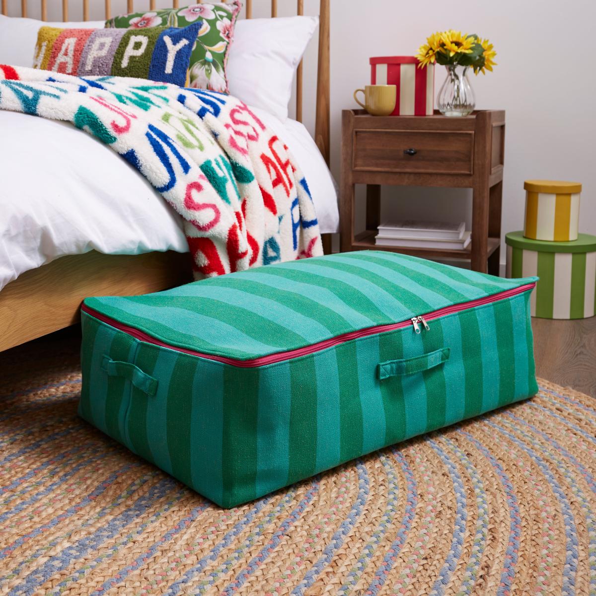Elements Sutton Woven Stripe Underbed Storage Bag Green – image 2