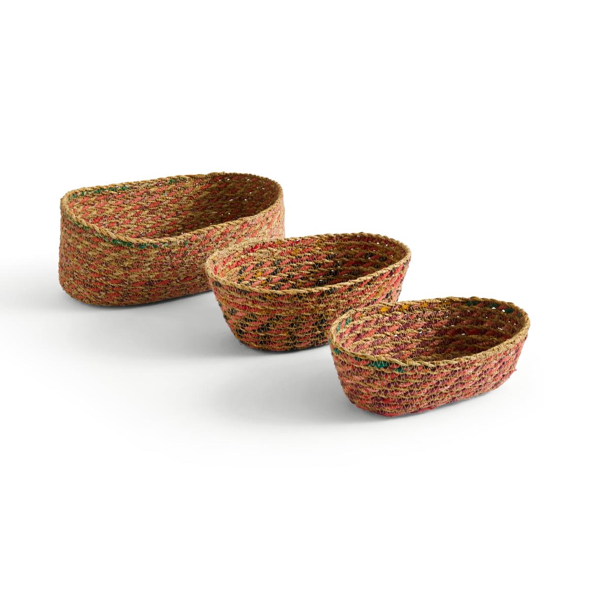 Set of 3 Oval Multicoloured Seagrass Baskets Multicoloured – image 3