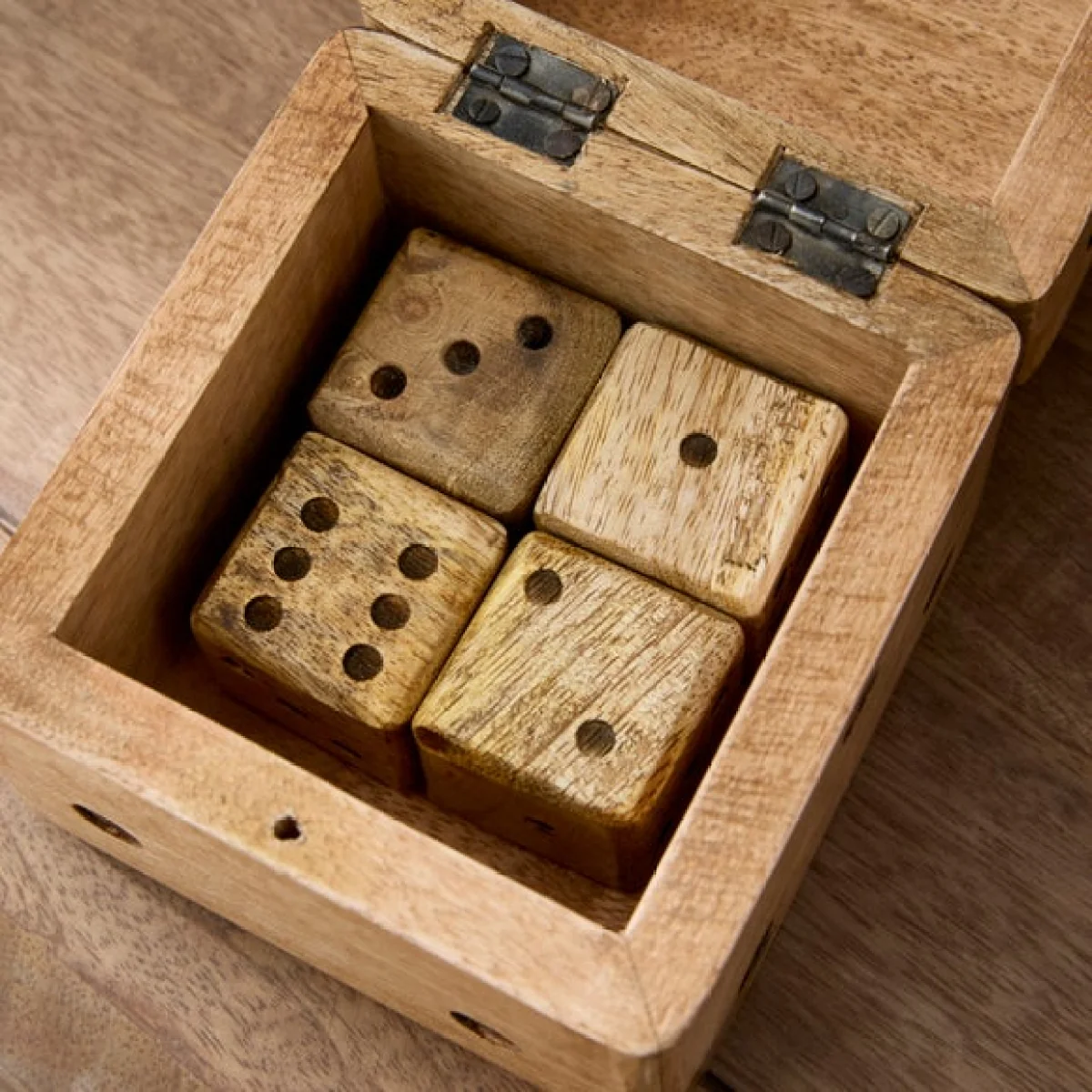 Set of 5 Wooden Dice in Storage Box – image 2