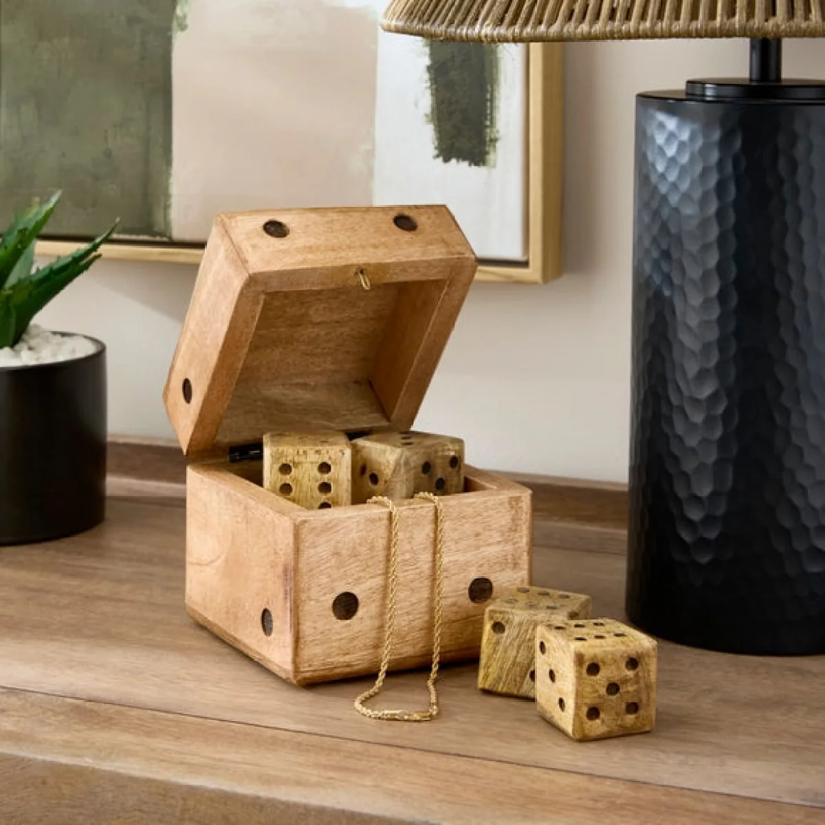 Set of 5 Wooden Dice in Storage Box – image 1