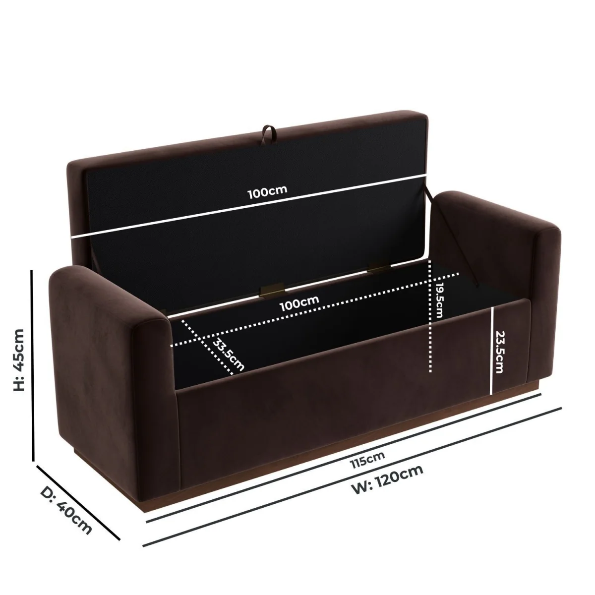 Chocolate Brown Velvet Ottoman Storage Blanket Box with Dark Wood Plinth - Fern – image 3