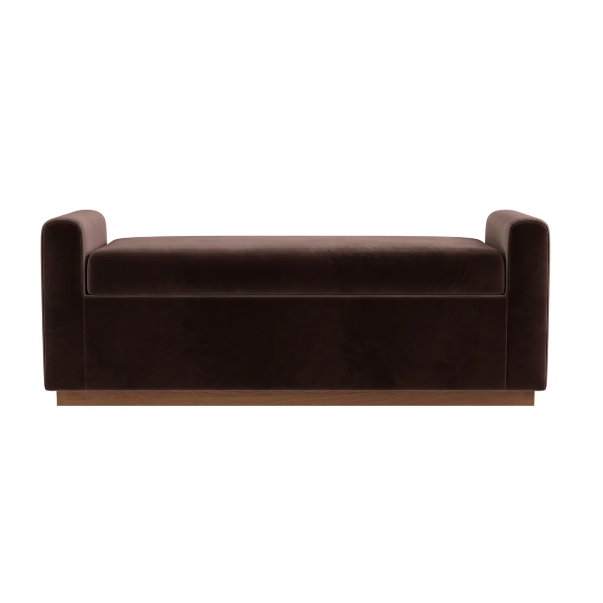 Chocolate Brown Velvet Ottoman Storage Blanket Box with Dark Wood Plinth - Fern – image 4