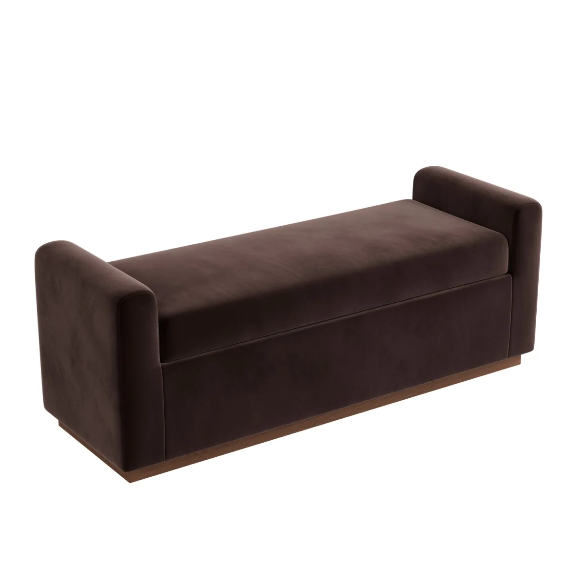 Chocolate Brown Velvet Ottoman Storage Blanket Box with Dark Wood Plinth - Fern – image 5