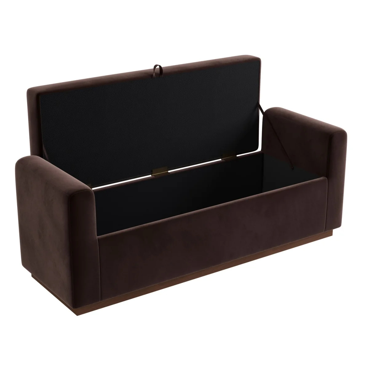 Chocolate Brown Velvet Ottoman Storage Blanket Box with Dark Wood Plinth - Fern – image 6