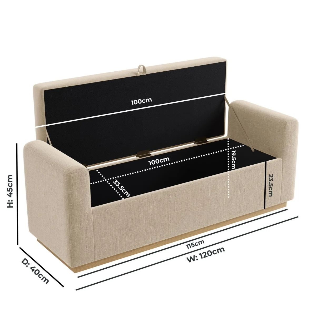 Beige Upholstered Ottoman Storage Blanket Box with Oak Wood Plinth - Fern – image 3