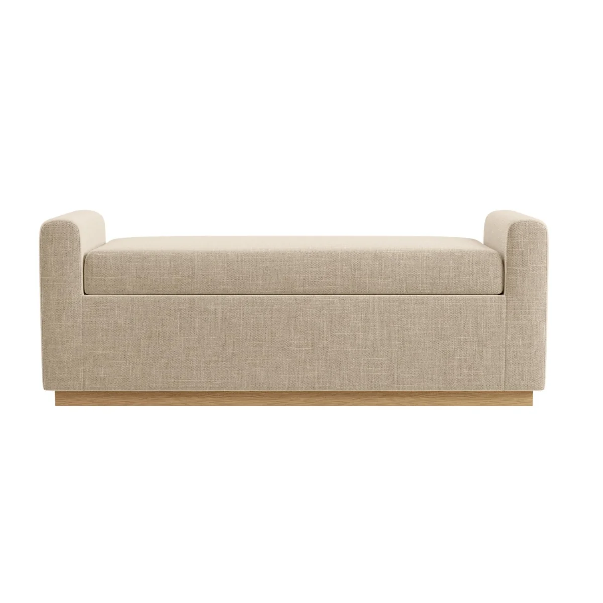 Beige Upholstered Ottoman Storage Blanket Box with Oak Wood Plinth - Fern – image 4