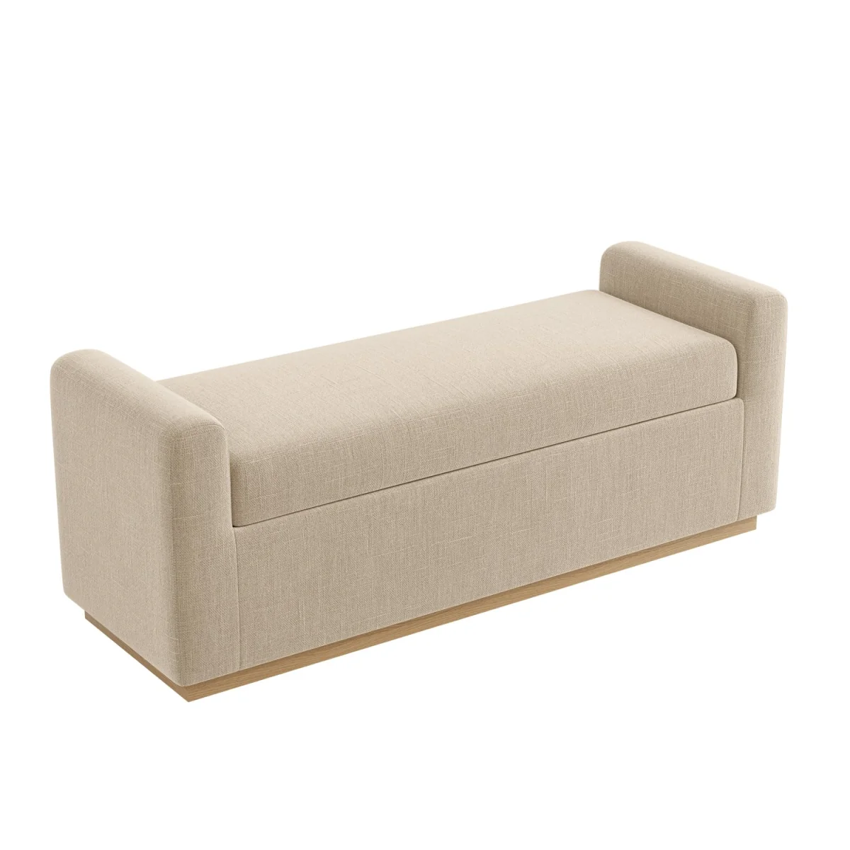 Beige Upholstered Ottoman Storage Blanket Box with Oak Wood Plinth - Fern – image 5