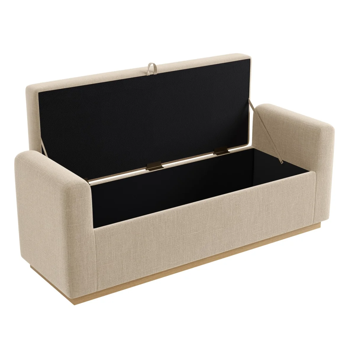 Beige Upholstered Ottoman Storage Blanket Box with Oak Wood Plinth - Fern – image 6
