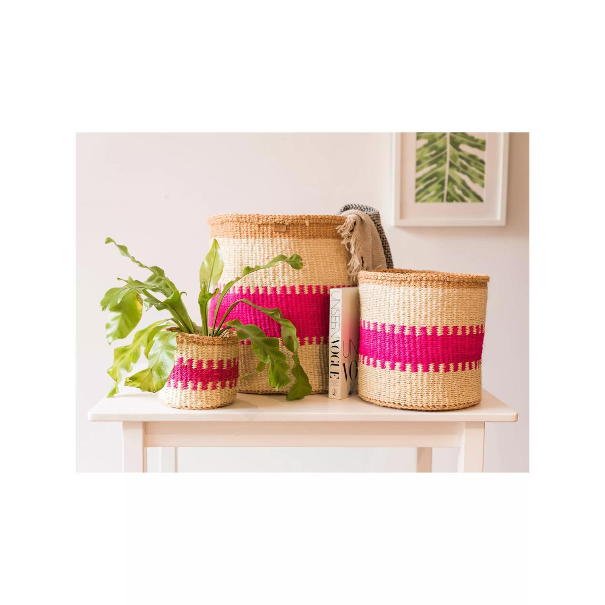 The Basket Room Kuzuia Woven Storage Basket, Pink Stripe, Medium – image 4