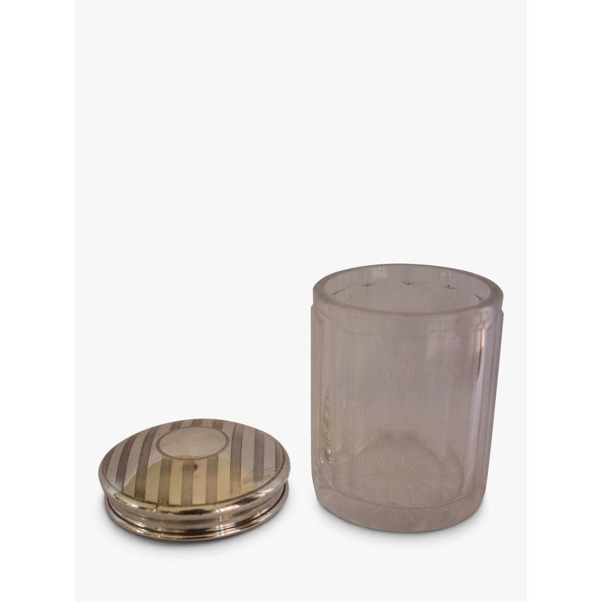 VF Jewellery Second Hand Silver Striped Top Dressing Table Jar, Dated Birmingham 1920 – image 3