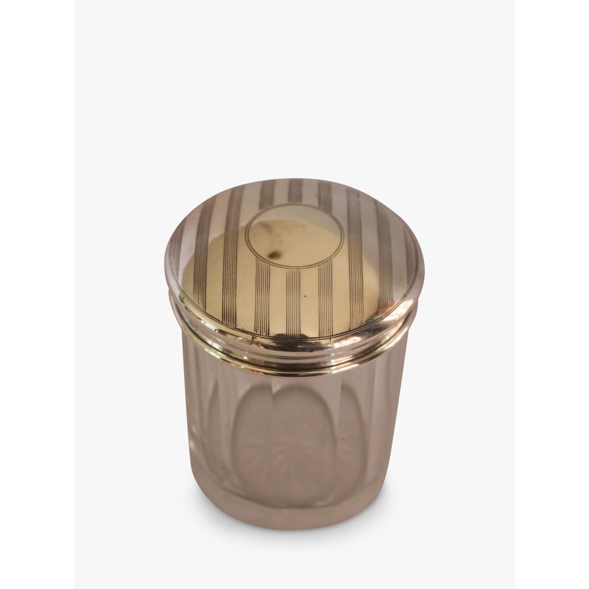 VF Jewellery Second Hand Silver Striped Top Dressing Table Jar, Dated Birmingham 1920 – image 4