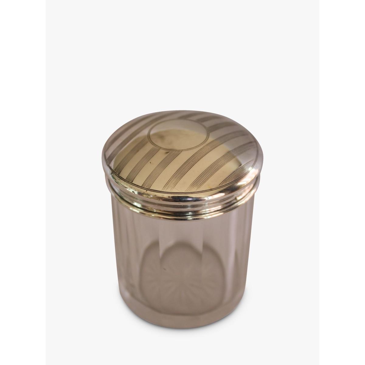 VF Jewellery Second Hand Silver Striped Top Dressing Table Jar, Dated Birmingham 1920 – image 5