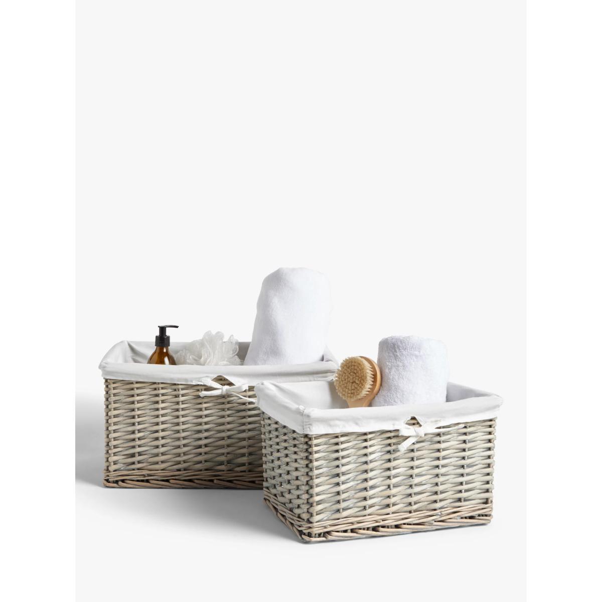 John Lewis & Partners Willow Lined Storage Baskets, Grey, Set of 2 – image 2