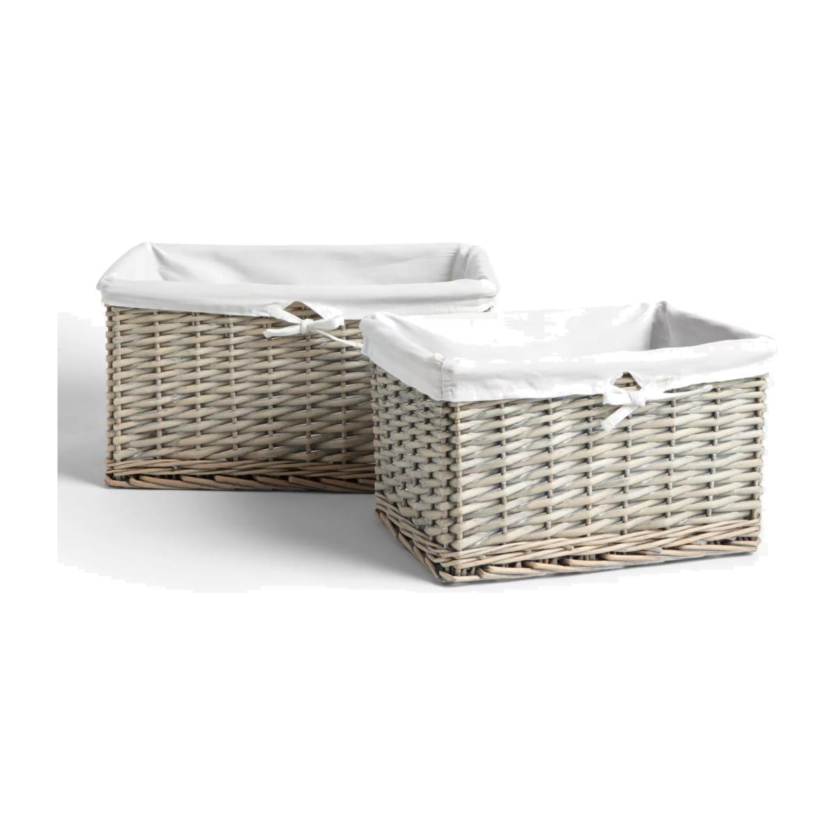 John Lewis & Partners Willow Lined Storage Baskets, Grey, Set of 2 – image 1
