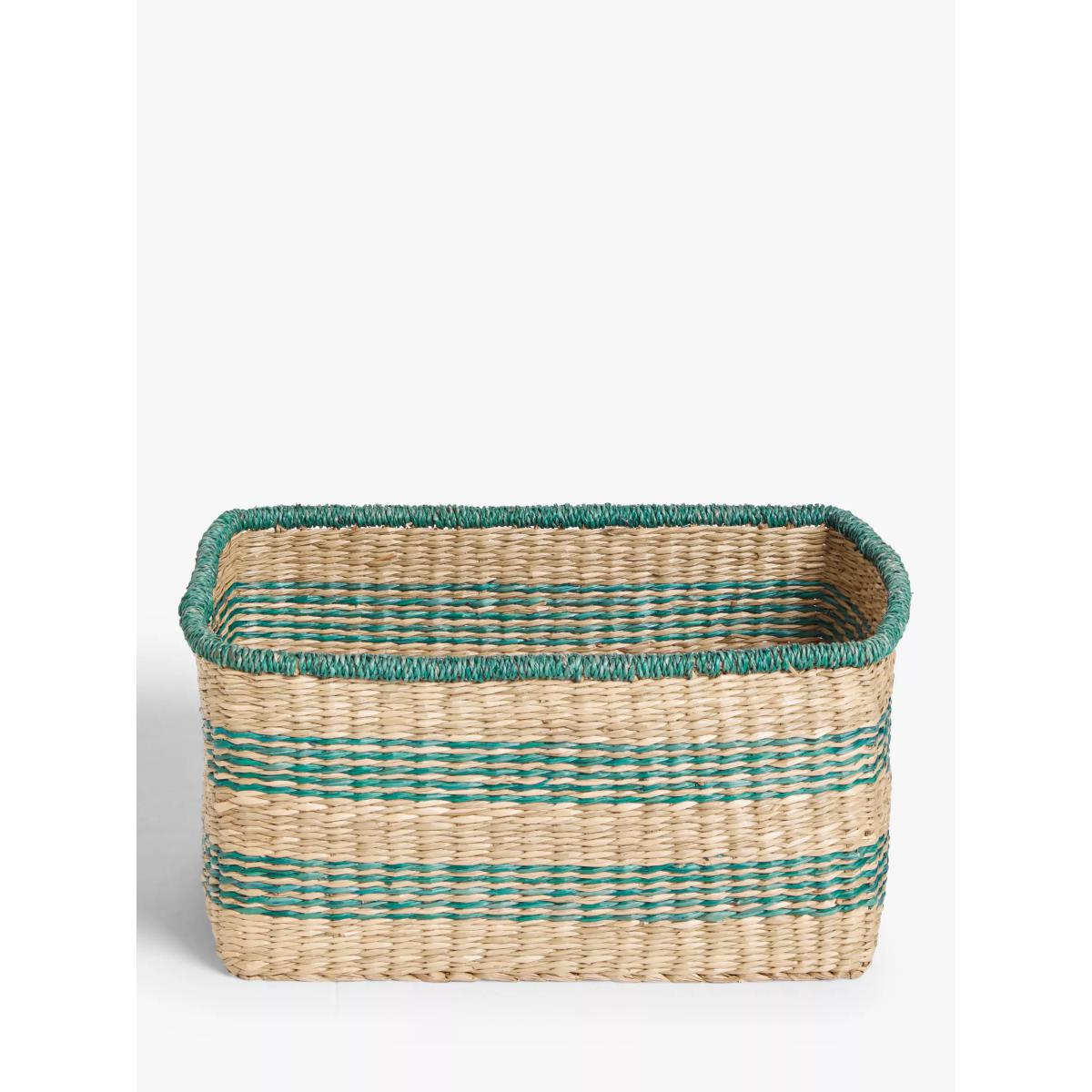 John Lewis & Partners Square Seagrass Basket, Natural / Green – image 2