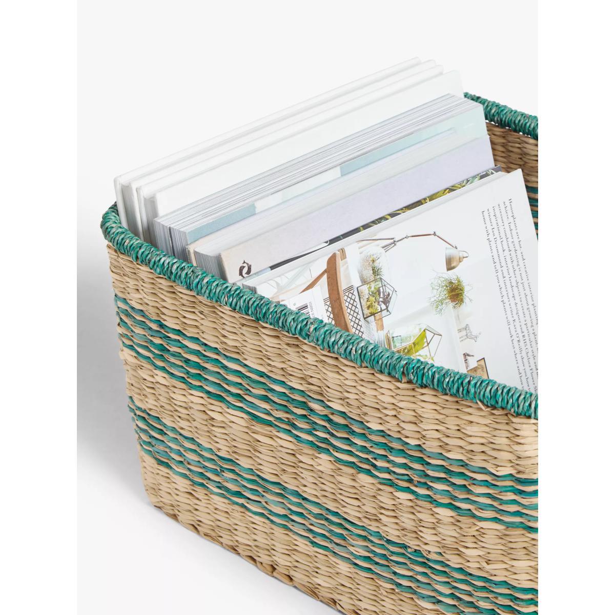 John Lewis & Partners Square Seagrass Basket, Natural / Green – image 3