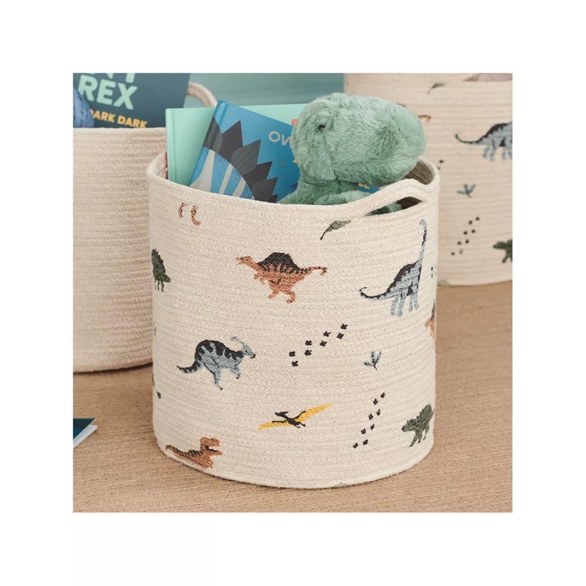 Great Little Trading Co Dino Print Woven Storage Basket, Natural/Multi – image 2