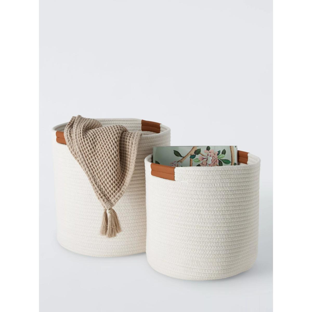 John Lewis ANYDAY Fabric Storage Baskets, Set of 2, Natural – image 2