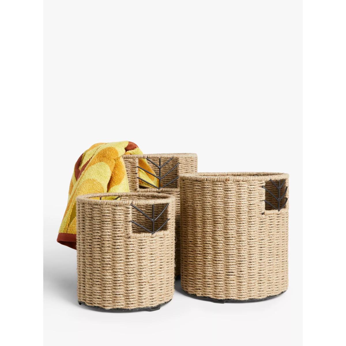 John Lewis Jute and Metal Woven Storage Baskets, Set of 3, Black/Natural – image 2