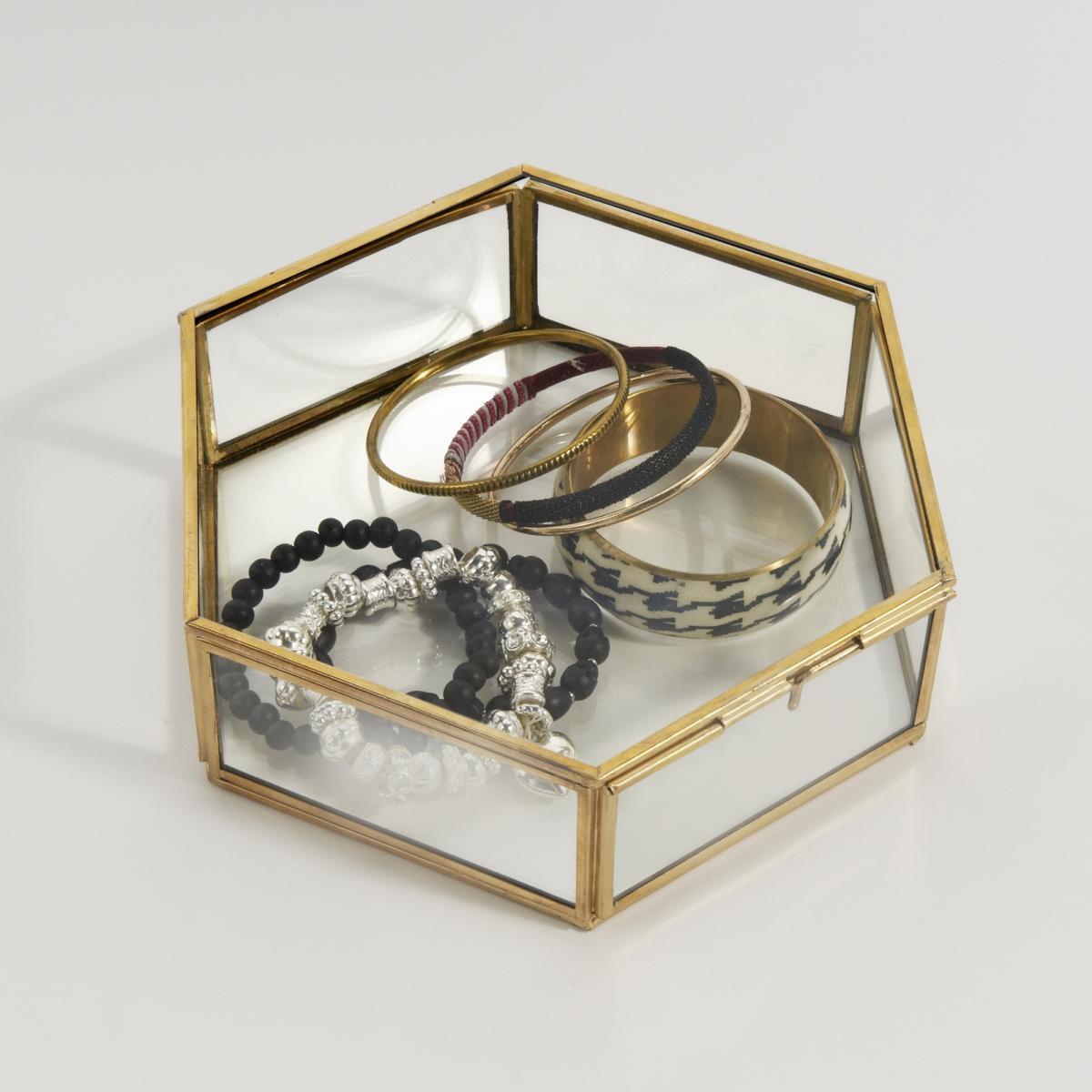 Uyova Hexagonal Box in Glass & Brass – image 2