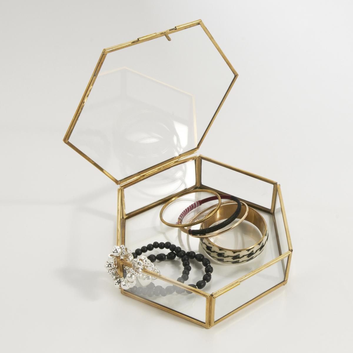 Uyova Hexagonal Box in Glass & Brass – image 3