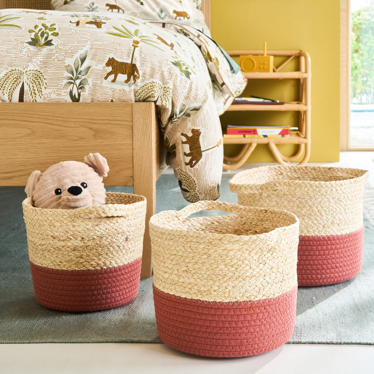 Set of 3 Bumbay Woven Baskets with Coloured Base – image 2