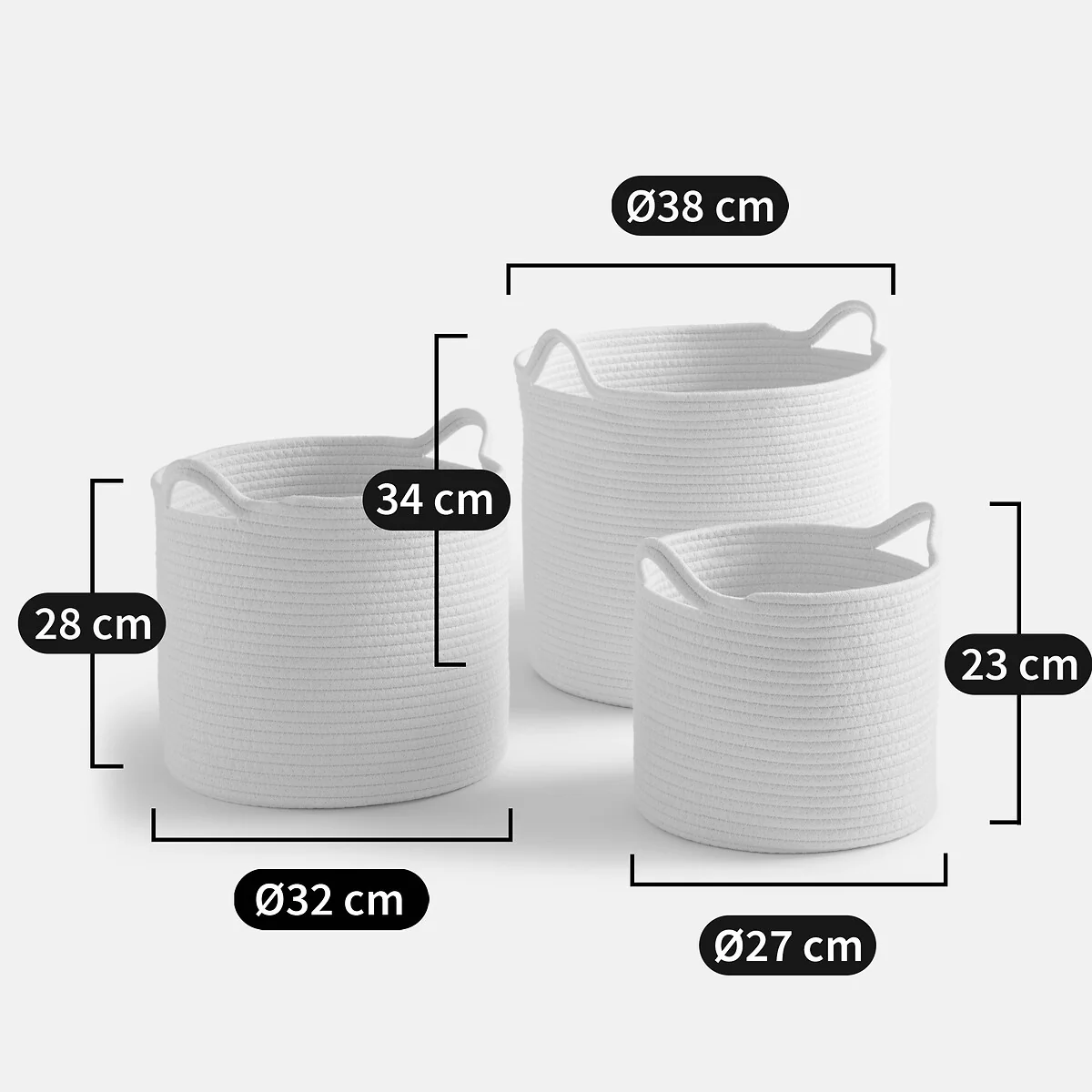Round Baskets with Handles, Set of 3, Kesia – image 3