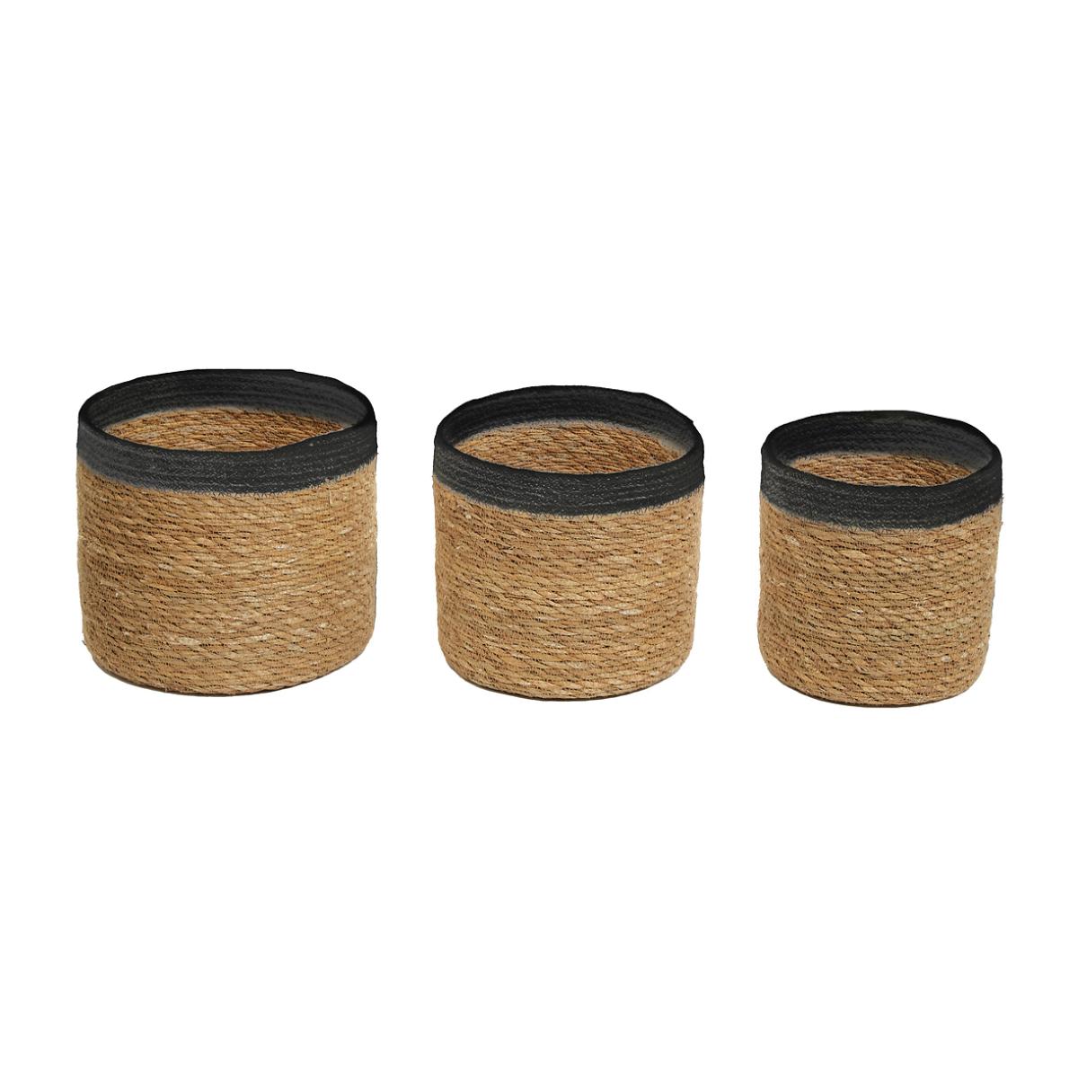 Set of 3 Seagrass Baskets with Black Trim – image 1